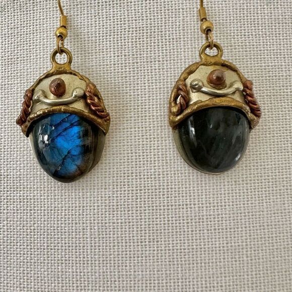 Labordorite copper gold tone drop earrings - Picture 1 of 11